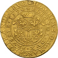 Joachim II. Portugaleser of 10 ducats 1570, Berlin. Very fine. Estimate: 200,000 euros. From Künker sale 300 (2018), No. 7.