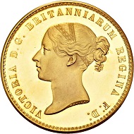 450 - Great Britain. Victoria, 1837-1901. 5 pounds 1839 “Una and the Lion”, London. By W. Wyon. Very rare. Uncirculated. Estimate: CHF 50,000. Hammer price: CHF 140,000.