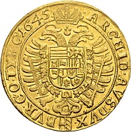 584 - Holy Roman Empire. Ferdinand III, 1625-1637-1657. 10 ducats 1645, Vienna. Very rare. Extremely fine. Estimate: CHF 50,000. Hammer price: CHF 100,000.