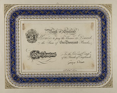 One thousand pound note signed by George Eliot when she visited the Bank of England as a sight-seer in 1874. Photo: Bank of England Museum.