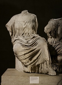 Goddesses in diaphanous drapery, figures L and M from the east pediment of the Parthenon, about 438-432 BC, Marble. © The Trustees of the British Museum.
