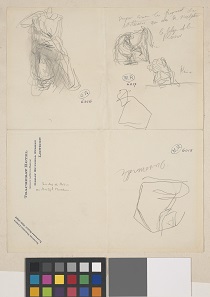 Auguste Rodin (1840-1917), Sketches including figure K from the Parthenon and a metope from the south side of the Parthenon, 20 February 1905. Graphite on paper © Musée Rodin.