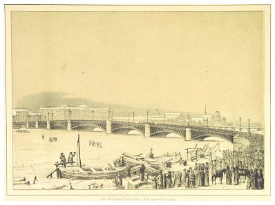 The bridge over the Neva. Image from 1853.