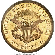 Lot 5107: 1861-O Twenty, Rare and Prooflike MS60.