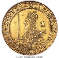 Lot: 32261: Charles I. Gold Triple Unite 1643. MS61 NGC. Oxford mint. Civil War issue.
