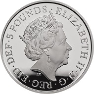 United Kingdom / 5 GBP / Cupro-nickel / 28.28g / 38.61mm / Design: Jody Clark.