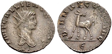 Gallienus. Antoninian, Rome. Rev. Deer standing left. From the Weder collection. Estimate: 20 euros. From Münzen & Medaillen GmbH 46 (15 February 2018), No 933.