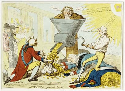 James Gillray (1757-1815), John Bull ground down, 1795.