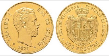 Lot 4409: Amadeo I. Madrid. 100 pesetas. 1871*18-71. SDM. Starting price: 100,000 euros. Realized: 164,400 euros.