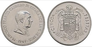 Lot 5066: Spain. Madrid. 5 pesetas. 1949*19-49. Starting price: 30,000 euros. Realized: 37,800 euros.