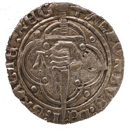 An insignia for Valour and Loyalty (left) based on a Mediaeval coin (right), an espadim of King Alphonsus V, circa 1458.