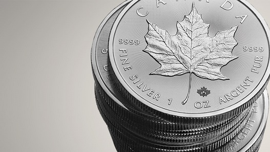 The Canadian Silver Maple Leaf bullion coin which is prone to gather white spots. Source: Royal Canadian Mint.