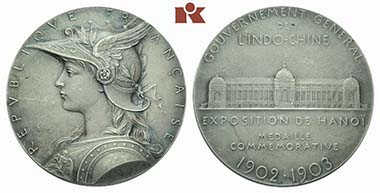 French Indochina. Silver-coated bronze medal n. d. (1902/3) by O. Roty on the exhibition of the General Government of French Indochina in Hanoi. From auction sale Künker June 22, 2011, ex 4483.