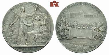 French Indochina. Silver-coated bronze medal n. d. (1902/3) by A. Patey on the exhibition of the General Government of French Indochina in Hanoi. From auction sale Künker June 22, 2011, 4483. Estimate for both pieces in original case: 250 Euros.