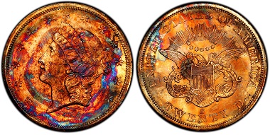 This 1857-S Double Eagle recovered from the SS Central America in 2014 has spectacular toning after 157 years at the bottom of the Atlantic Ocean. PCGS Co-Founder David Hall declared: “I’ve never seen a gold coin like this in over 50 years of being involved in numismatics.” Photo: Christina Good/Professional Coin Grading Service.