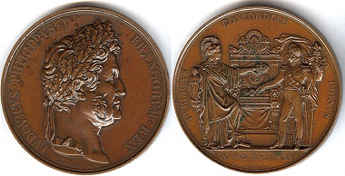 053: France. Louis Philippe, 1830-1848. AE medal 1830. On his accession to the throne. By Alexis Joseph Depaulis. 75mm. Quite rare! XF $450.