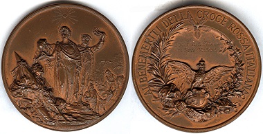 083: Italy. AE medal, no date. Italian Red Cross. For good merit. By Angelo Cappuccio. Society of Daughters of Italy of New Orleans award. 69 mm. Quite rare! AU $750.