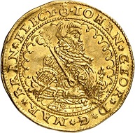 12: Brandenburg-Prussia. Johann Georg, 1571-1598. Ducat 1590, Berlin. Extremely rare. Extremely fine. Estimate: 25,000 euros. Hammer price: 55,000 euros.