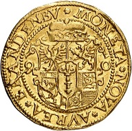 12: Brandenburg-Prussia. Johann Georg, 1571-1598. Ducat 1590, Berlin. Extremely rare. Extremely fine. Estimate: 25,000 euros. Hammer price: 55,000 euros.