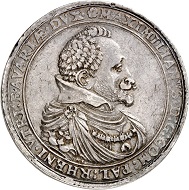 1028: Bavaria. Maximilian I, 1598-1651. Double reichstaler 1627, Heidelberg, for the Rhenish Palatinate. Very fine to extremely fine. Estimate: 40,000 euros. Hammer price: 80,000 euros.