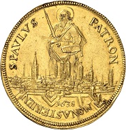 1134: Münster. Ferdinand of Bavaria, 1612-1650. 5 ducats 1638, Münster. Extremely rare. Extremely fine. Estimate: 50,000 euros. Hammer price: 80,000 euros.