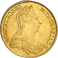 1318: Holy Roman Empire. Maria Theresa, 1740-1780. 4 ducats 1778, Vienna. Possibly only known specimen. Estimate: 25,000 euros. Hammer price: 120,000 euros.