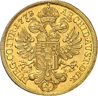 1318: Holy Roman Empire. Maria Theresa, 1740-1780. 4 ducats 1778, Vienna. Possibly only known specimen. Estimate: 25,000 euros. Hammer price: 120,000 euros.