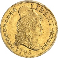 1483: USA. Federation. 5 dollars 1795, Philadelphia. Very rare. PCGS graded MS 61. Extremely fine. Estimate: 35,000 euros. Hammer price: 55,000 euros.