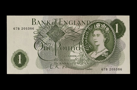 Britannia seated with shield at center. Geometrical patterns. Design printed in green and brown. 1960-1977. © the Trustees of the British Museum
