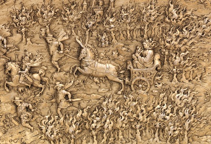 Livia and her infant son Tiberius escape a forest fire (detail from the Tiberius dish), c.1587 - c.1599; Netherlands?; silver gilt; Victoria and Albert Museum, London, Dr. W. L. Hildburgh Bequest; acc. no. 12.2018. Photo: © The Metropolitan Museum of Art.