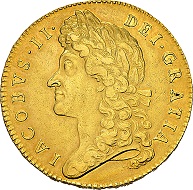 Great Britain. James II, 1685-1688, 5 Guineas 1687, anno tertio, London. Very rare. Very fine.