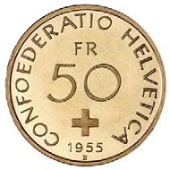 The newly designed 50-francs-coin.