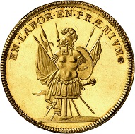 No. 2340: Brunswick-Calenberg-Hannover. Ernst August, 1679-1698. Gold offstrike of the taler die, no date (1691), Zellerfeld. Extremely rare. Nearly FDC. Estimate: 25,000 euros.