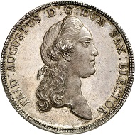 No. 3062: Saxony. Friedrich August III (I), 1763-1806-1827. Double konventionstaler 1780, Dresden. Only 20 specimens struck. Extremely fine to FDC. Estimate: 35,000 euros.