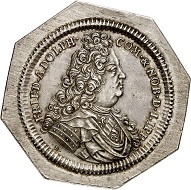No. 4218: Lippe. Friedrich Adolf, 1697-1718. Octogonal klippe in the weight of 1 1/4 reichstaler 1715, Detmold. Very rare. Extremely fine. Estimate: 6,000 euros.