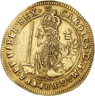 No. 6144: England. Charles I., 1625-1649. Triple unite 1644, Oxford. Very rare. Nearly extremely fine. Estimate: 50,000 euros.