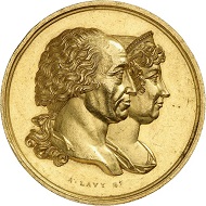 No. 6161: Sardinia. Vittorio Emanuele I, 1802-1821. Gold medal at the weight of 15 dukats 1820 by A. Lavy on the marriage of his daughter Maria Theresia with Karl Ludwig of Bourbon. Extremely rare. Extremely fine. Estimate: 25,000 euros.