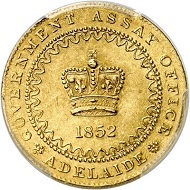 No. 6217: Australia. Victoria, 1837-1901. Pound 1852. “Adelaide Pound”. Very rare. Extremely fine to FDC. Estimate: 20,000 euros.