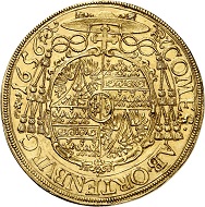 No. 6419: Austrian Mediatized Houses. Ortenburg. Christoph Widmann, Cardinal 1640-1660. 5 ducats 1656, St. Veit. Very rare. Extremely fine. Estimate: 20,000 euros.