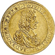 No. 6425: Baden-Baden. Wilhelm, 1622-1677. Ducat 1674, Baden-Baden. Extremely rare. Extremely fine. Estimate: 30,000 euros.