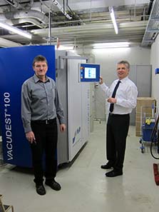 A water treatment plant; to the right Peter Preuss, Production Manager Stuttgart and Karlsruhe; to the left Dr Peter Huber, Director of the State Mints of Baden-Wuerttemberg. Photograph: UK.