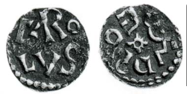 Fig. 2: Charles the Great, 768-814. Denarius from Melle. MEC 728. From auction sale Münzen und Medaillen AG, Basel 81 (1995), 1003.