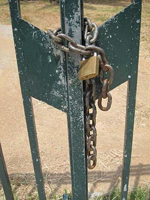 A typical Greek sight: an entrance secured by solid locks. Photograph: KW.