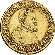 No. 6400. Olomouc. Franz von Dietrichstein, 1599-1624-1636. 5 ducats n.d. (approx. 1630), Kromeríz. Extremely rare. Very fine+. Estimate: 20,000 euros. Price realized: 65,000 euros.