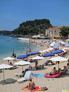 The Castle of Parga, in the foreground beach life. Photograph: KW.