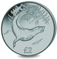 South Georgia & South Sandwich Islands / 2 GPB / Ice grey titanium .990 / 10g / 36.10mm / Mintage: 7,500.