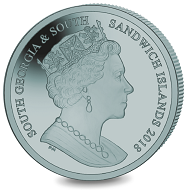 South Georgia & South Sandwich Islands / 2 GPB / Ice grey titanium .990 / 10g / 36.10mm / Mintage: 7,500.