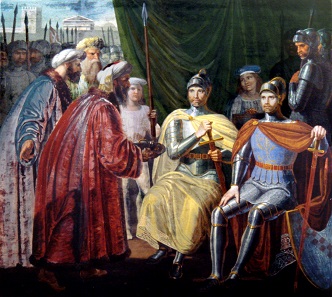 Roger receives the keys of Palermo. Painting by Giuseppe Patania, 1830.