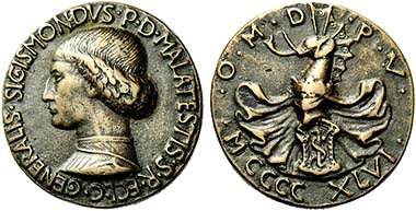Sigismondo Malatesta, medal by Matteo de' Pasti. Hill 165. From auction Numismatica Ars Classica 53 (2009), 518.