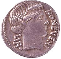 Denarius of L. Scribonius Libo. From Wyprächtiger Collection. MoneyMuseum, Zurich.
ROMAN REPUBLIC. Lucius Scribonius Libo. Denarius, 62. BON. EVENT ? LIBO Head of Bonus Eventus with broad fillet r. Rev. PVTEAL / SCRIBON Puteal Scribonis, decorated with kitharas and garlands; hammer below. Cr. 416/1. Syd. 928.